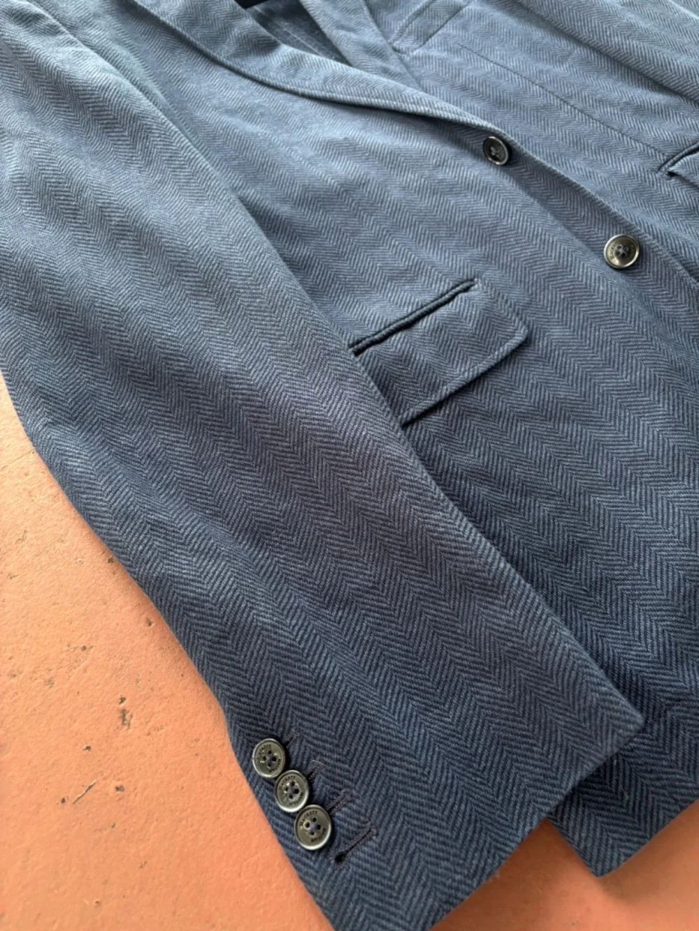 Hackett Mayfair Herringbone Blue Linen Cotton Blazer Jacket Half Lined US 40R